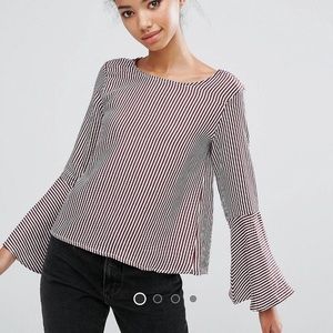 Pull&Bear Stripe Frill Sleeve Top